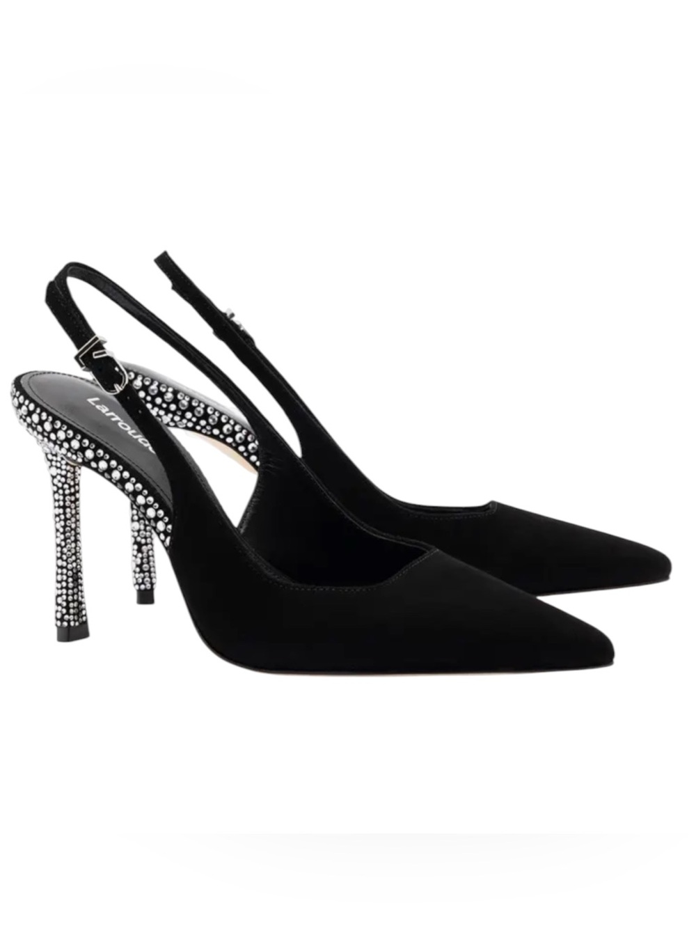 NEW Larroude Kaitlan Crystal Slingback Pump. Black Suede. 7.5. New in box